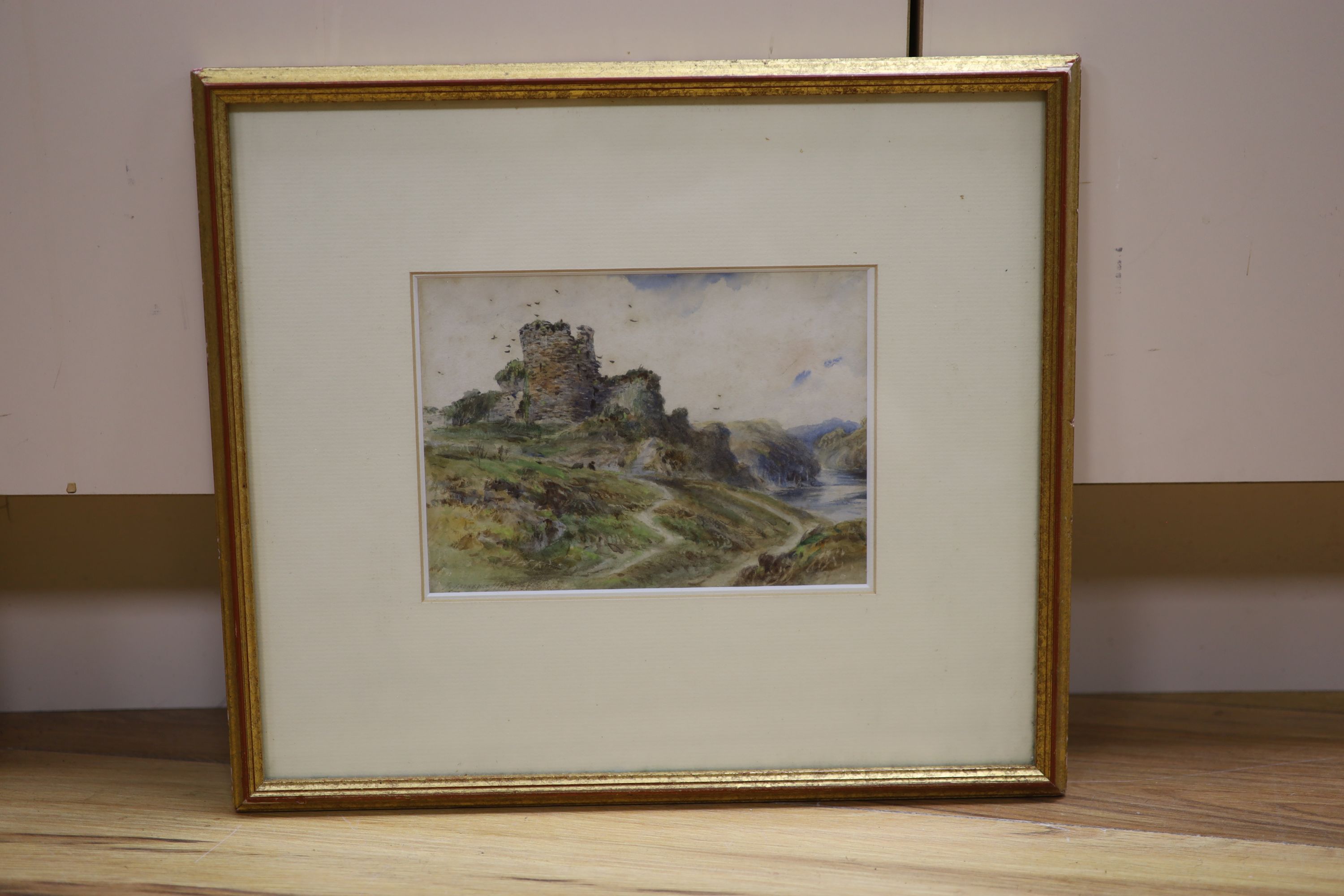 J. Laurence Hart (Exh.1882-1906), watercolour, Birds beside castle ruins, signed, 15 x 20cm